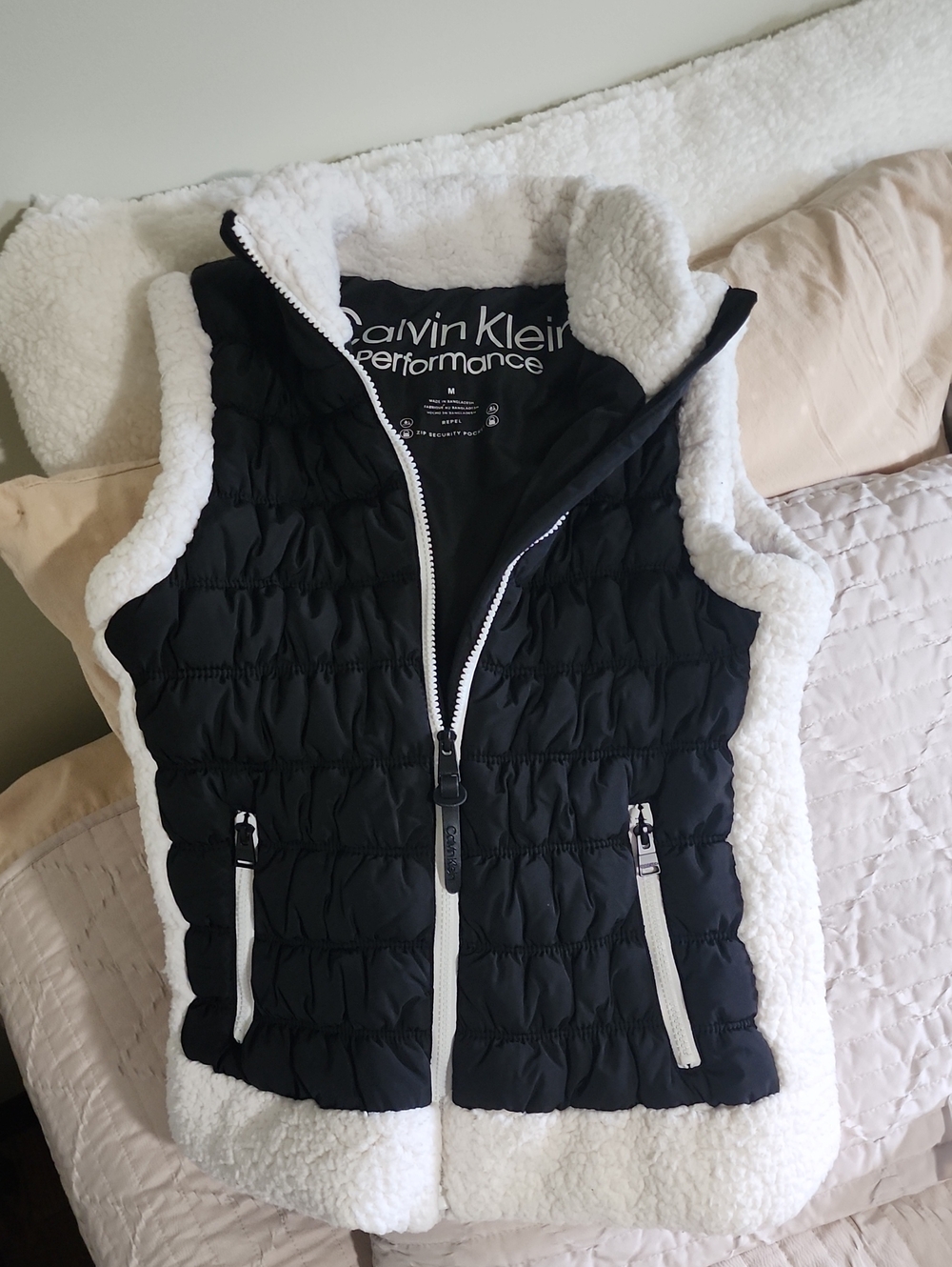 Calvin Klein Black Vest with White Sherpa Trim